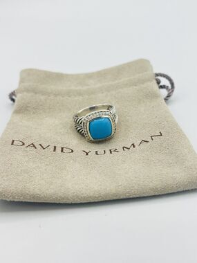 David Yurman Albion 11mm Turquoise & Diamond Ring Size 7